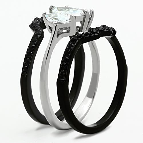 TK1347 - Two-Tone IP Black Stainless Steel Ring with AAA Grade CZ in Clear-3