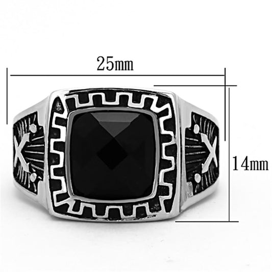 TK1356 - High polished (no plating) Stainless Steel Ring with Synthetic Synthetic Glass in Jet-1