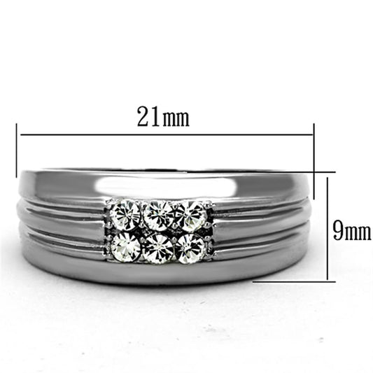 TK1357 - High polished (no plating) Stainless Steel Ring with Top Grade Crystal in Clear-1