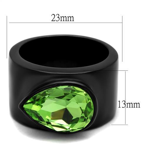 TK1363J - IP Black(Ion Plating) Stainless Steel Ring with Top Grade Crystal in Peridot-1