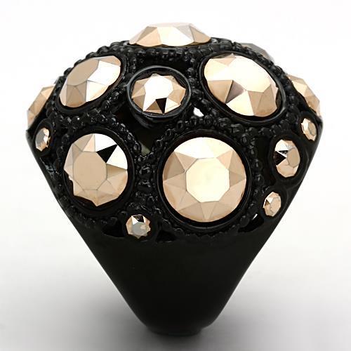 TK1366 - IP Black(Ion Plating) Stainless Steel Ring with Top Grade Crystal in Metallic Light Gold-3