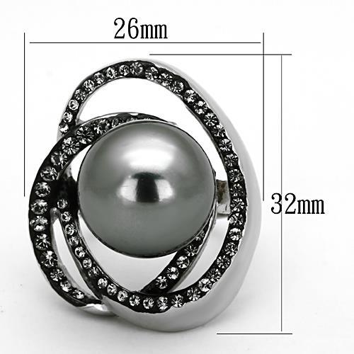 TK1371 - High polished (no plating) Stainless Steel Ring with Synthetic Pearl in Gray-1