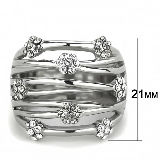 TK1372 - High polished (no plating) Stainless Steel Ring with Top Grade Crystal in Clear-1