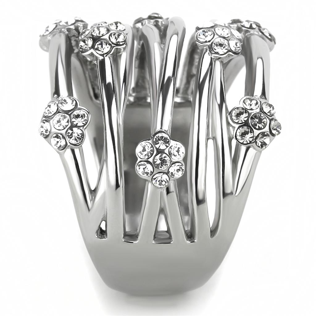 TK1372 - High polished (no plating) Stainless Steel Ring with Top Grade Crystal in Clear-3