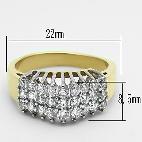 TK1376 - Two-Tone IP Gold (Ion Plating) Stainless Steel Ring with AAA Grade CZ in Clear-1
