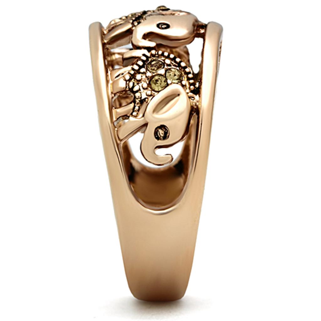 TK1380 - IP Rose Gold(Ion Plating) Stainless Steel Ring with Top Grade Crystal in Citrine Yellow-3