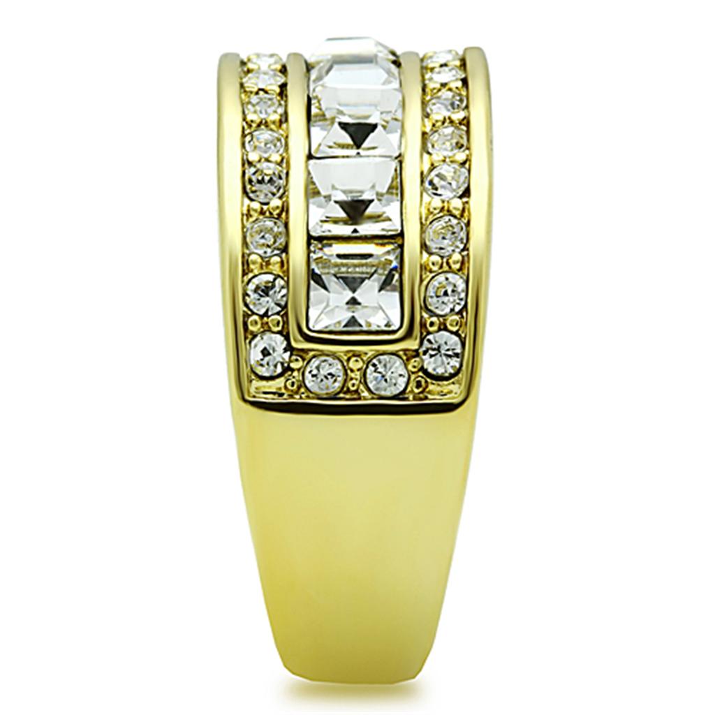 TK1386 - IP Gold(Ion Plating) Stainless Steel Ring with Top Grade Crystal in Clear-3
