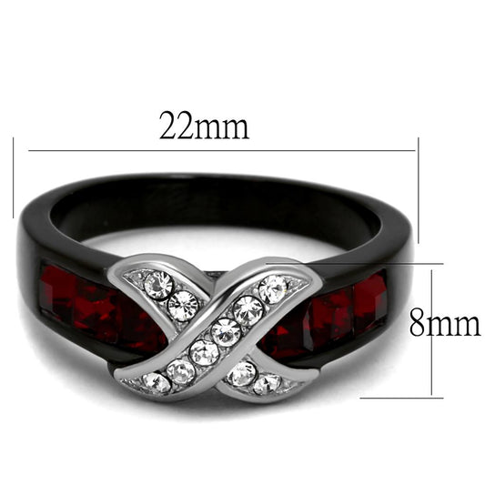 TK1388J - Two-Tone IP Black Stainless Steel Ring with Top Grade Crystal in Siam-1