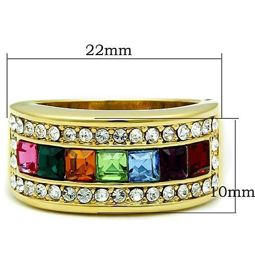 TK1402 - IP Gold(Ion Plating) Stainless Steel Ring with Top Grade Crystal in Multi Color-1