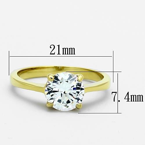 TK1405 - IP Gold(Ion Plating) Stainless Steel Ring with AAA Grade CZ in Clear-1