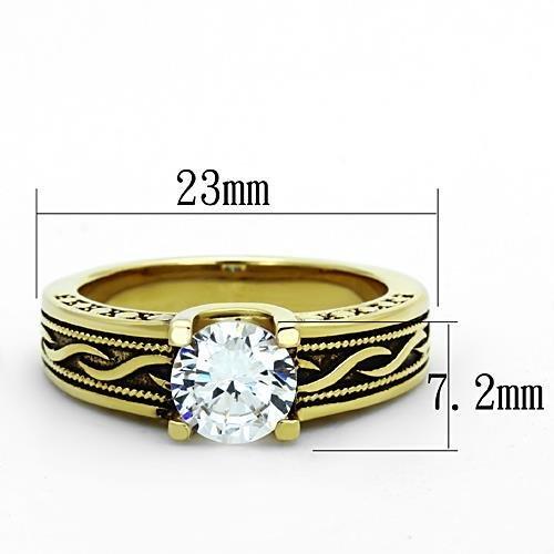 TK1410 - IP Gold(Ion Plating) Stainless Steel Ring with AAA Grade CZ in Clear-1