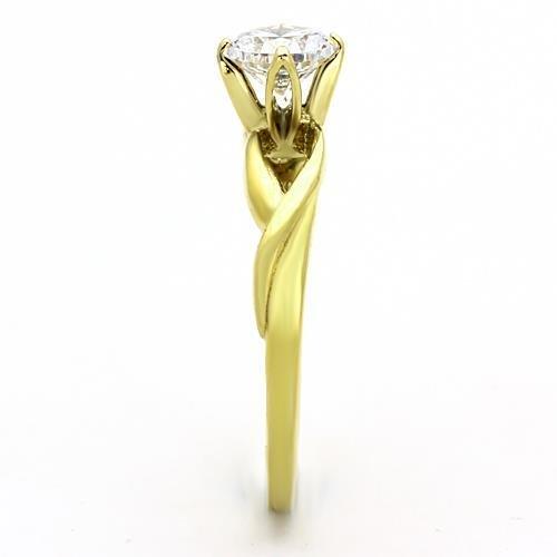 TK1416 - IP Gold(Ion Plating) Stainless Steel Ring with AAA Grade CZ in Clear-3