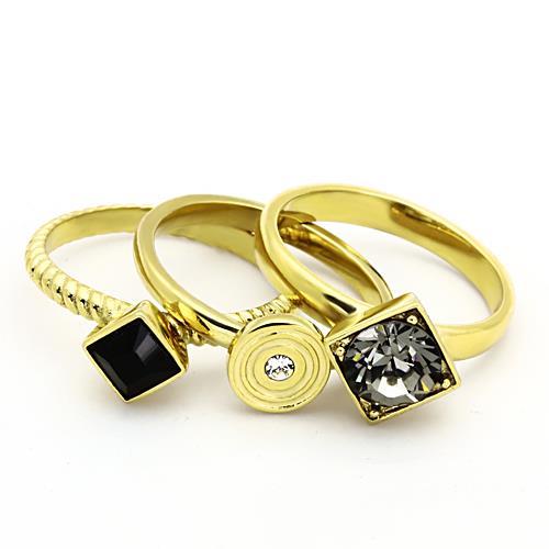 TK1417 - IP Gold(Ion Plating) Stainless Steel Ring with Top Grade Crystal in Jet-1