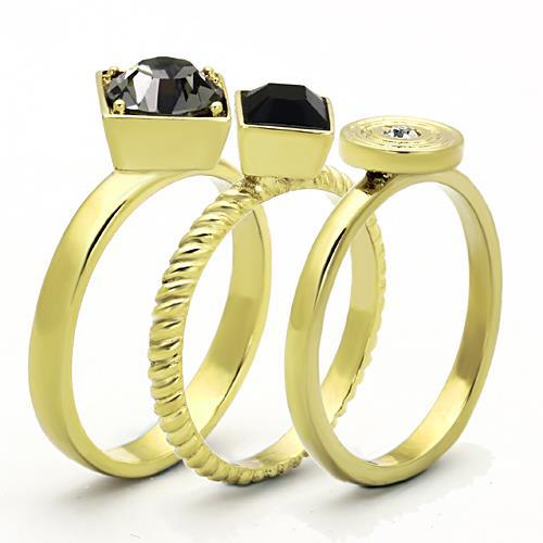TK1417 - IP Gold(Ion Plating) Stainless Steel Ring with Top Grade Crystal in Jet-3