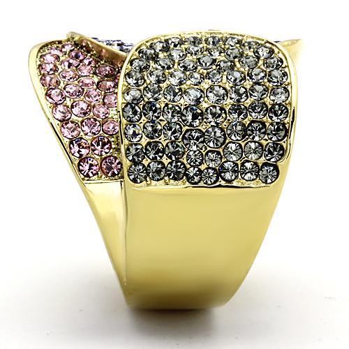 TK1420 - IP Gold(Ion Plating) Stainless Steel Ring with Top Grade Crystal in Multi Color-3