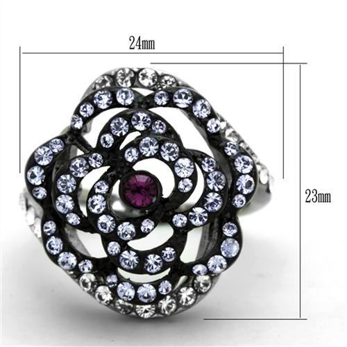 TK1422 - Two-Tone IP Black Stainless Steel Ring with Top Grade Crystal in Amethyst-1