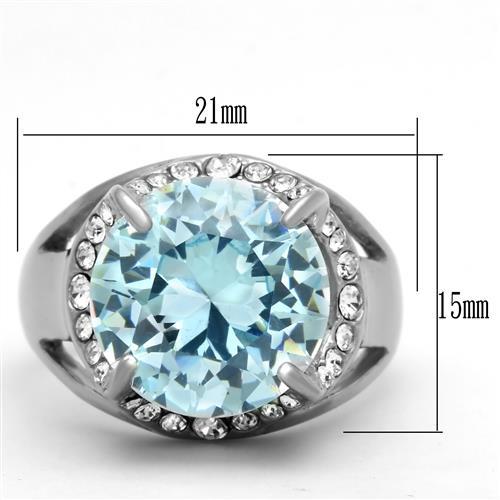 TK1423 - High polished (no plating) Stainless Steel Ring with AAA Grade CZ in Sea Blue-1