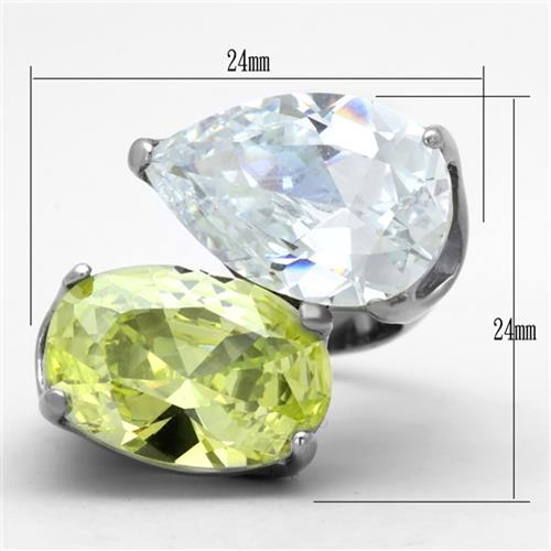 TK1424 - High polished (no plating) Stainless Steel Ring with AAA Grade CZ in Apple Green color-1