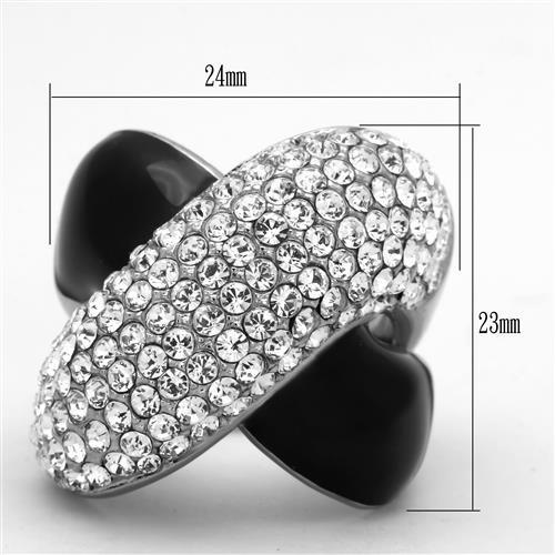 TK1427 - High polished (no plating) Stainless Steel Ring with Top Grade Crystal in Clear-1