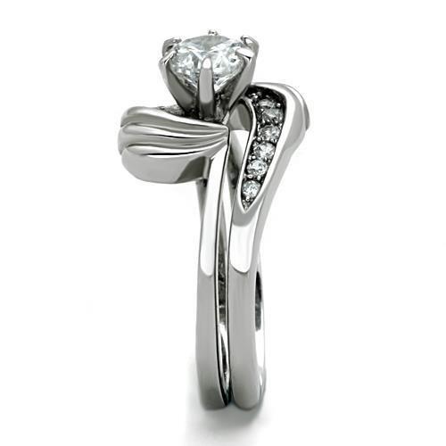 TK1429 - High polished (no plating) Stainless Steel Ring with AAA Grade CZ in Clear-3