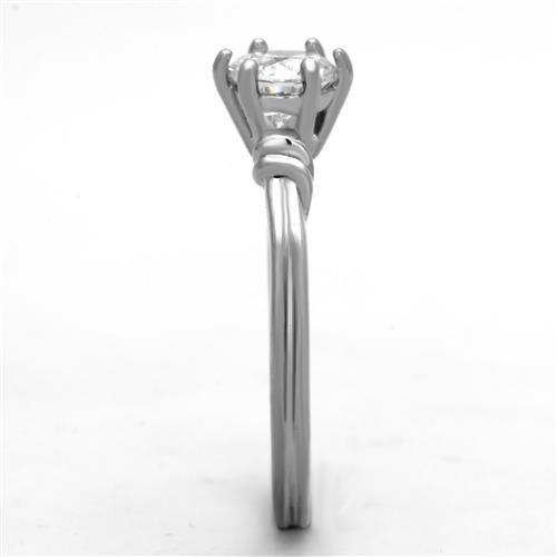 TK1431 - High polished (no plating) Stainless Steel Ring with AAA Grade CZ in Clear-3