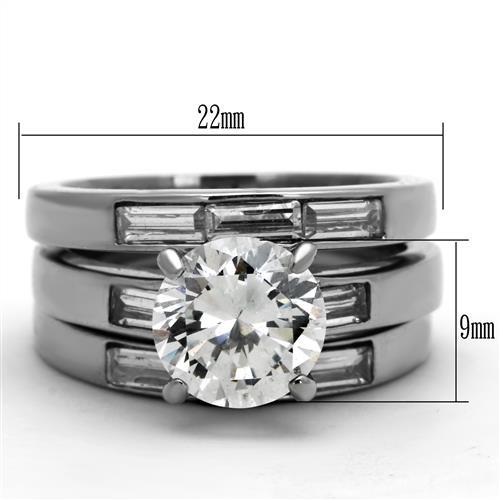 TK1436 - High polished (no plating) Stainless Steel Ring with AAA Grade CZ in Clear-1