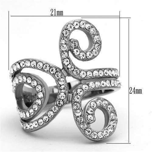 TK1437 - High polished (no plating) Stainless Steel Ring with Top Grade Crystal in Clear-1