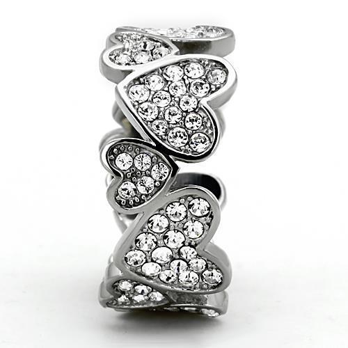 TK1443 - High polished (no plating) Stainless Steel Ring with Top Grade Crystal in Clear-3