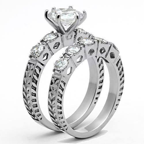 TK1450 - High polished (no plating) Stainless Steel Ring with AAA Grade CZ in Clear-3