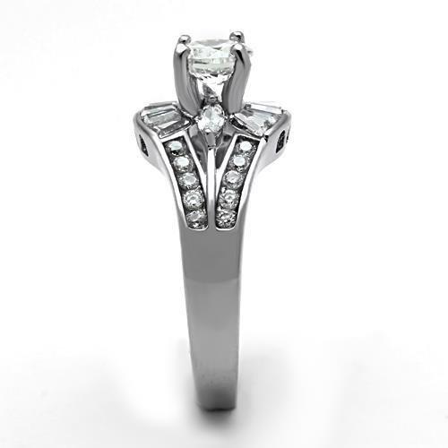TK1451 - High polished (no plating) Stainless Steel Ring with AAA Grade CZ in Clear-3