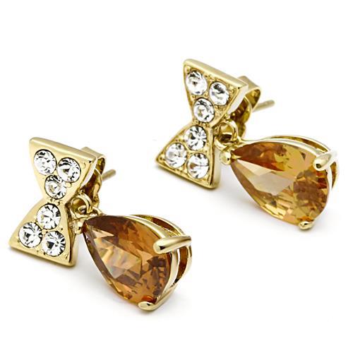 TK1487 - IP Gold(Ion Plating) Stainless Steel Earrings with AAA Grade CZ in Champagne-2