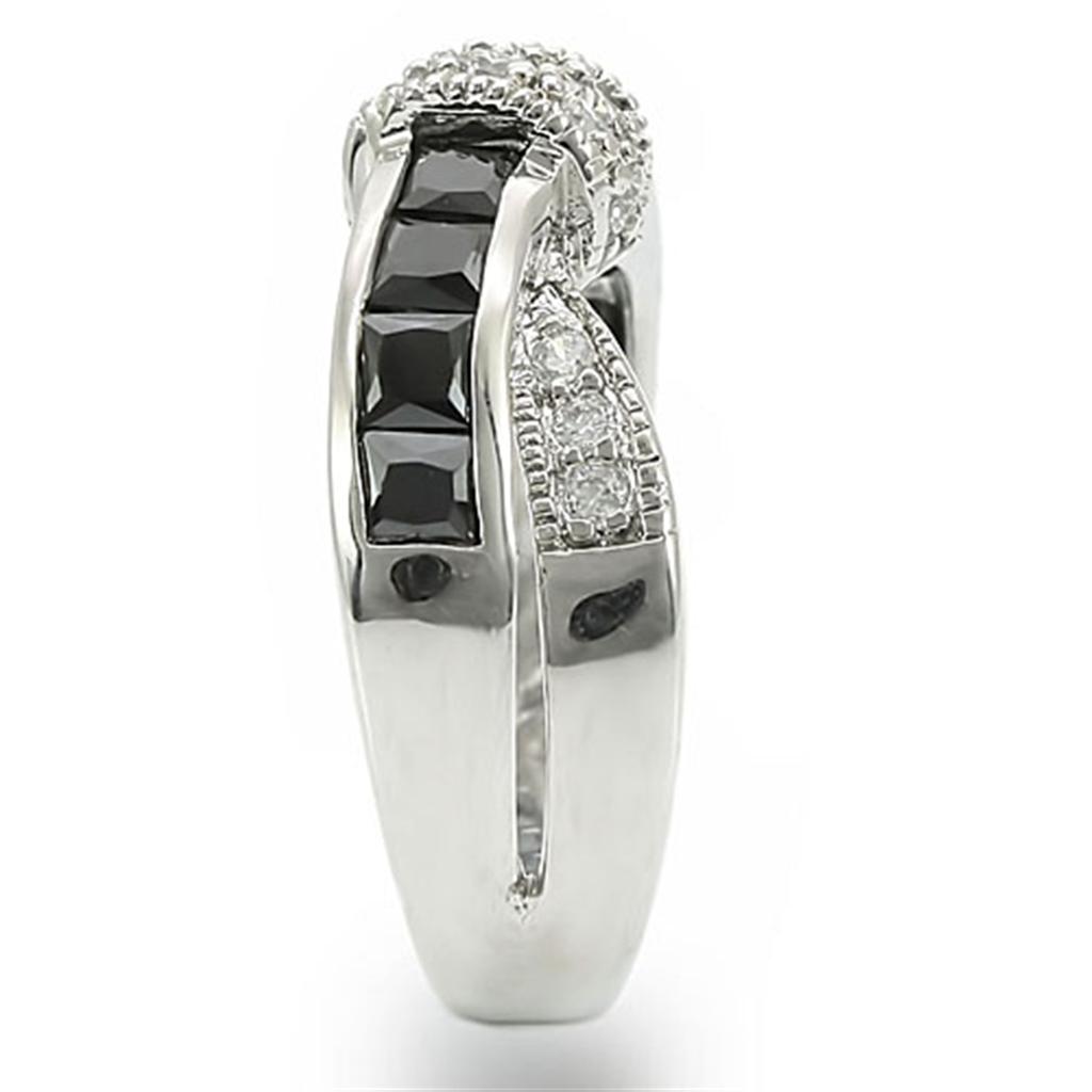 TK1494 - High polished (no plating) Stainless Steel Ring with AAA Grade CZ in Jet-4