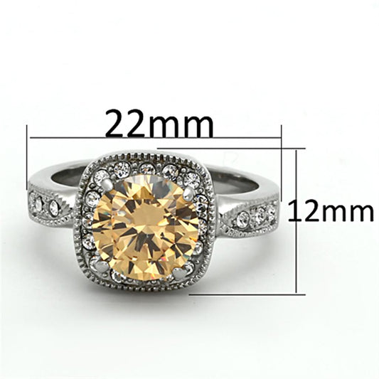 TK1495 - High polished (no plating) Stainless Steel Ring with AAA Grade CZ in Champagne-1
