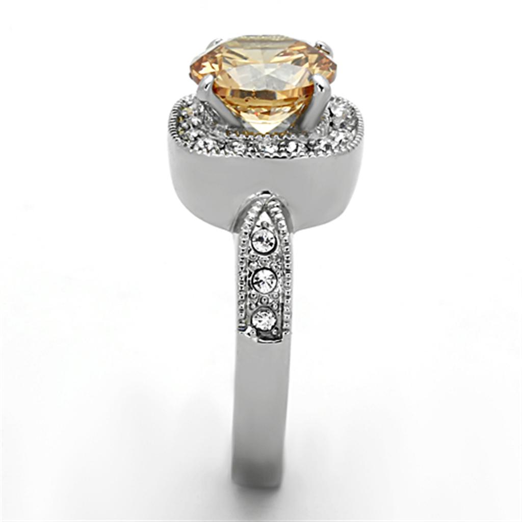 TK1495 - High polished (no plating) Stainless Steel Ring with AAA Grade CZ in Champagne-3