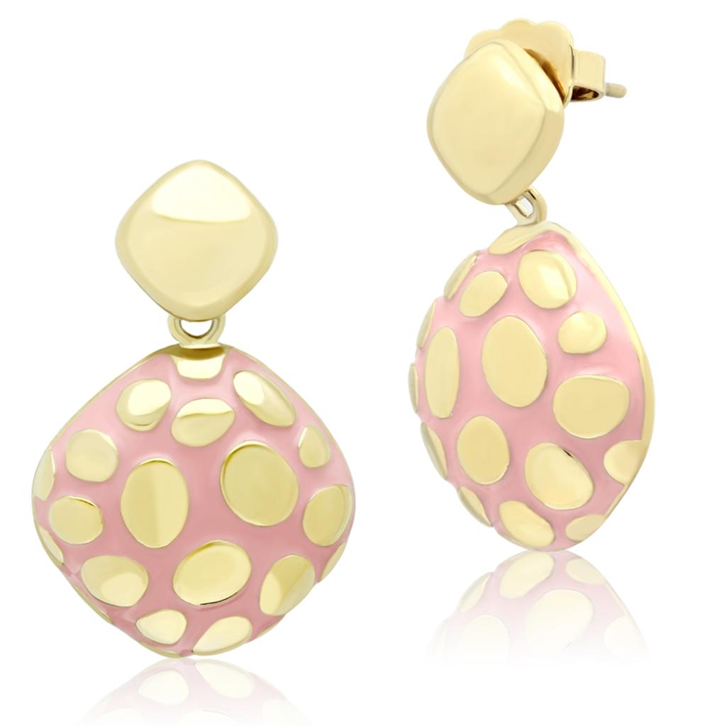 TK1502 - IP Gold(Ion Plating) Stainless Steel Earrings with Epoxy in Light Rose-2