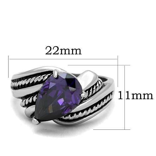 TK1515 - High polished (no plating) Stainless Steel Ring with AAA Grade CZ in Amethyst-1
