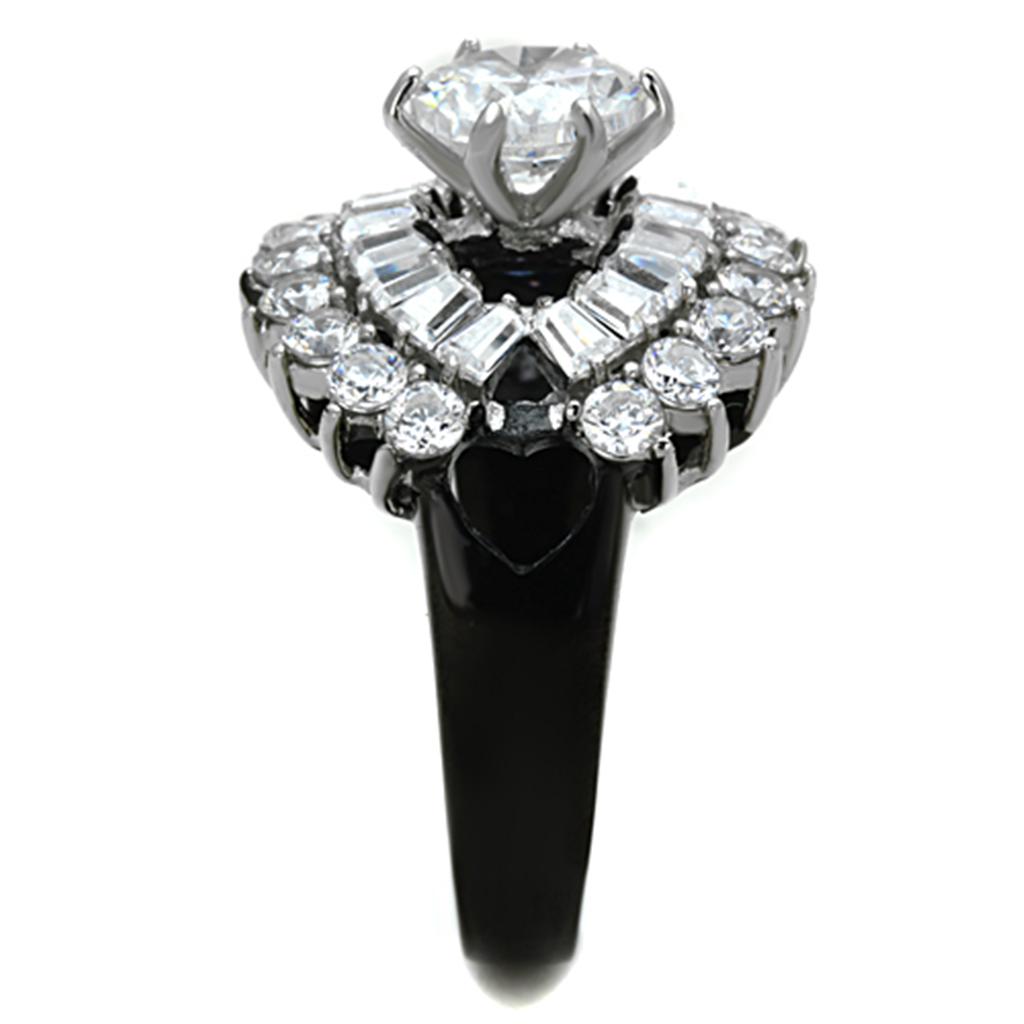 TK1523 - Two-Tone IP Black Stainless Steel Ring with AAA Grade CZ in Clear-3