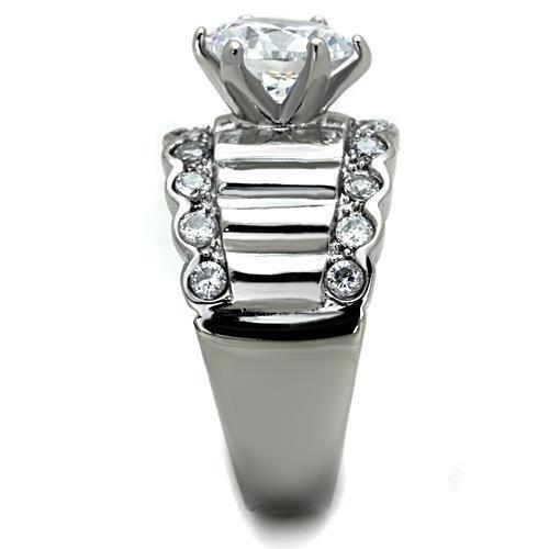 TK1524 - High polished (no plating) Stainless Steel Ring with AAA Grade CZ in Clear-3