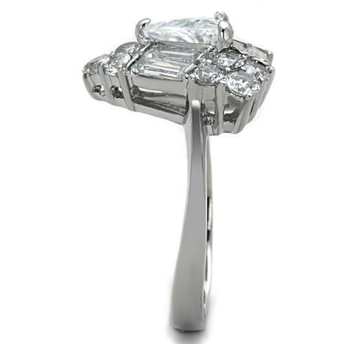 TK1527 - High polished (no plating) Stainless Steel Ring with AAA Grade CZ in Clear-3