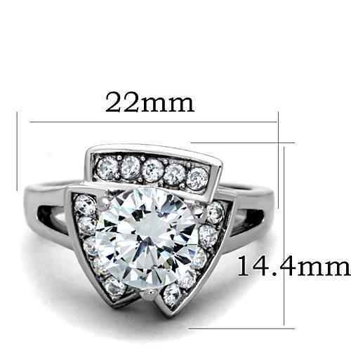 TK1528 - High polished (no plating) Stainless Steel Ring with AAA Grade CZ in Clear-1