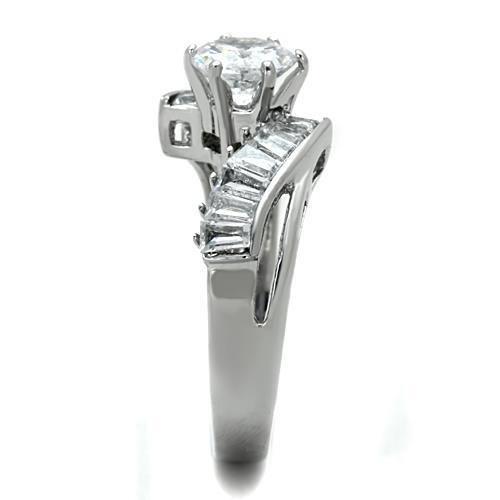 TK1533 - High polished (no plating) Stainless Steel Ring with AAA Grade CZ in Clear-3
