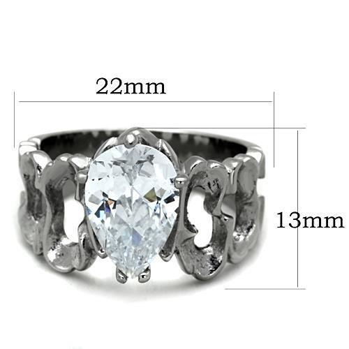 TK1534 - High polished (no plating) Stainless Steel Ring with AAA Grade CZ in Clear-1