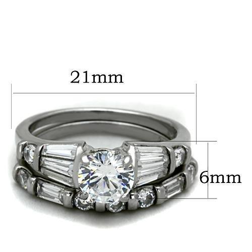 TK1535 - High polished (no plating) Stainless Steel Ring with AAA Grade CZ in Clear-1