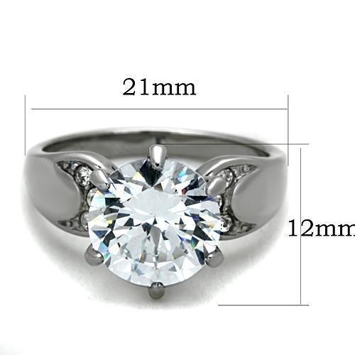 TK1536 - High polished (no plating) Stainless Steel Ring with AAA Grade CZ in Clear-1