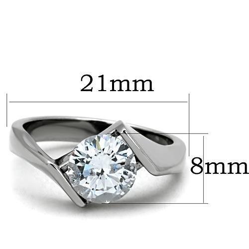 TK1538 - High polished (no plating) Stainless Steel Ring with AAA Grade CZ in Clear-1