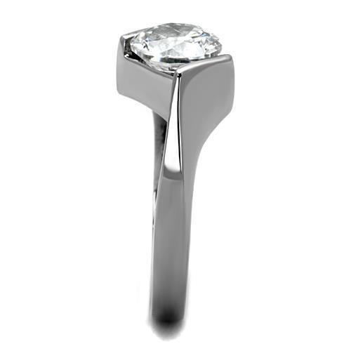TK1538 - High polished (no plating) Stainless Steel Ring with AAA Grade CZ in Clear-3