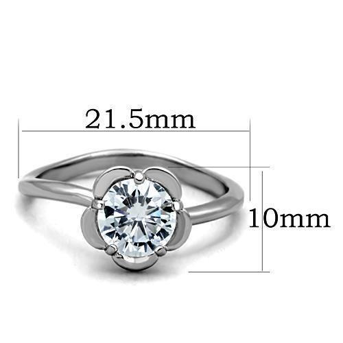 TK1540 - High polished (no plating) Stainless Steel Ring with AAA Grade CZ in Clear-1