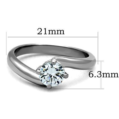 TK1543 - High polished (no plating) Stainless Steel Ring with AAA Grade CZ in Clear-1