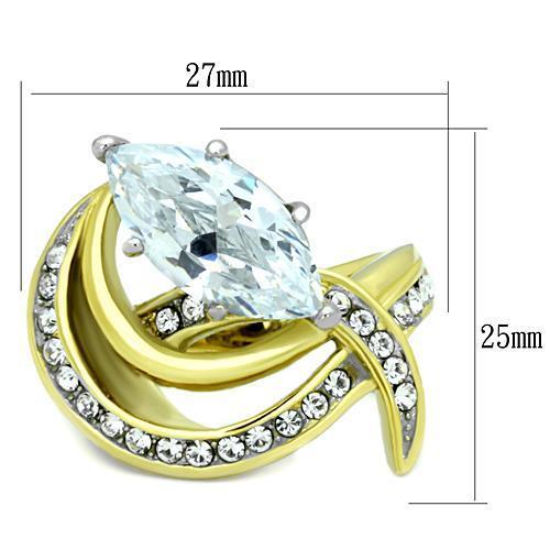 TK1546 - Two-Tone IP Gold (Ion Plating) Stainless Steel Ring with AAA Grade CZ in Clear-1