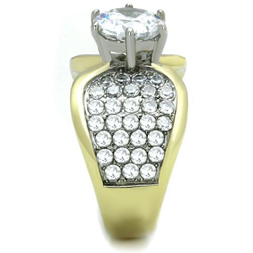 TK1547 - Two-Tone IP Gold (Ion Plating) Stainless Steel Ring with AAA Grade CZ in Clear-3